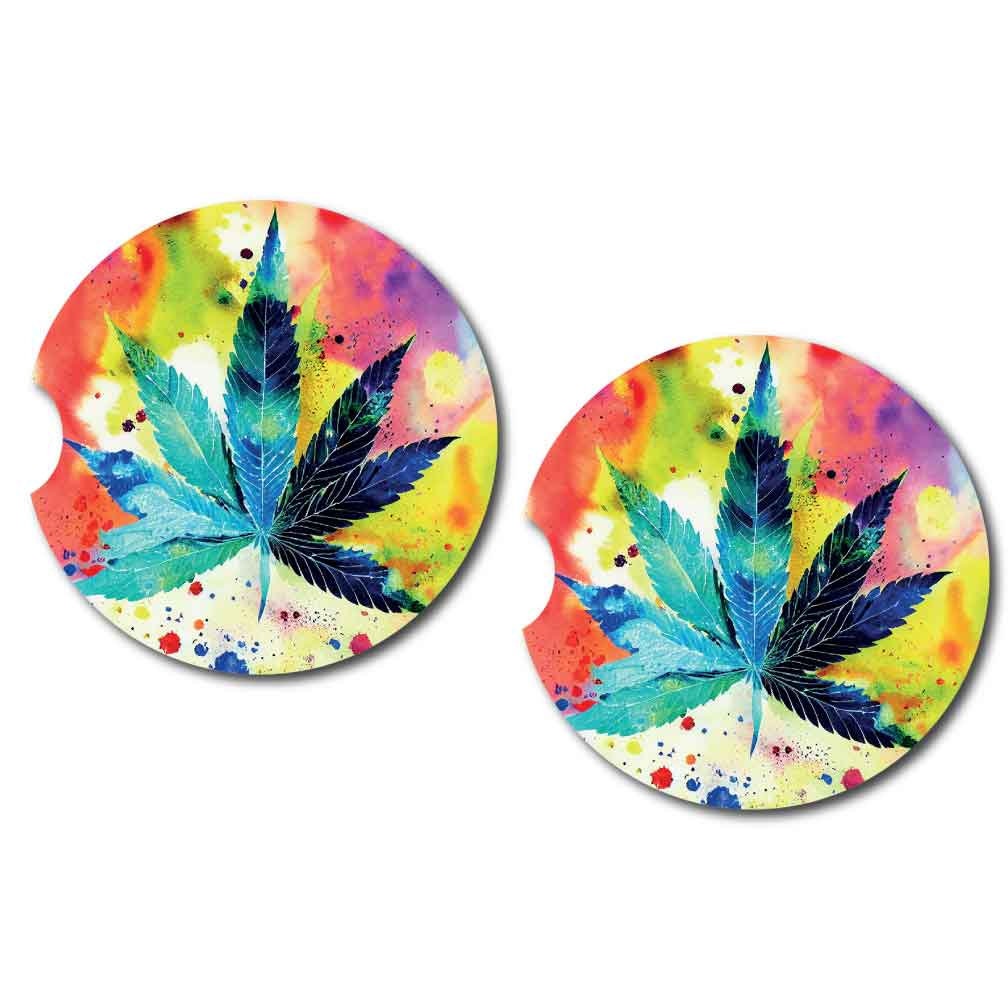 Colorful Marijuana Leaves Car Coasters | Set of 2