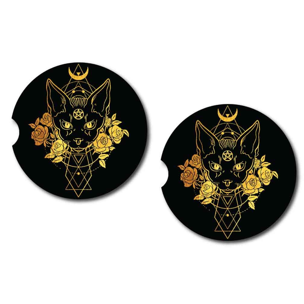 Celestial Moon Cats Car Coasters | Set of 2 Coasters | 4 Designs to choose from