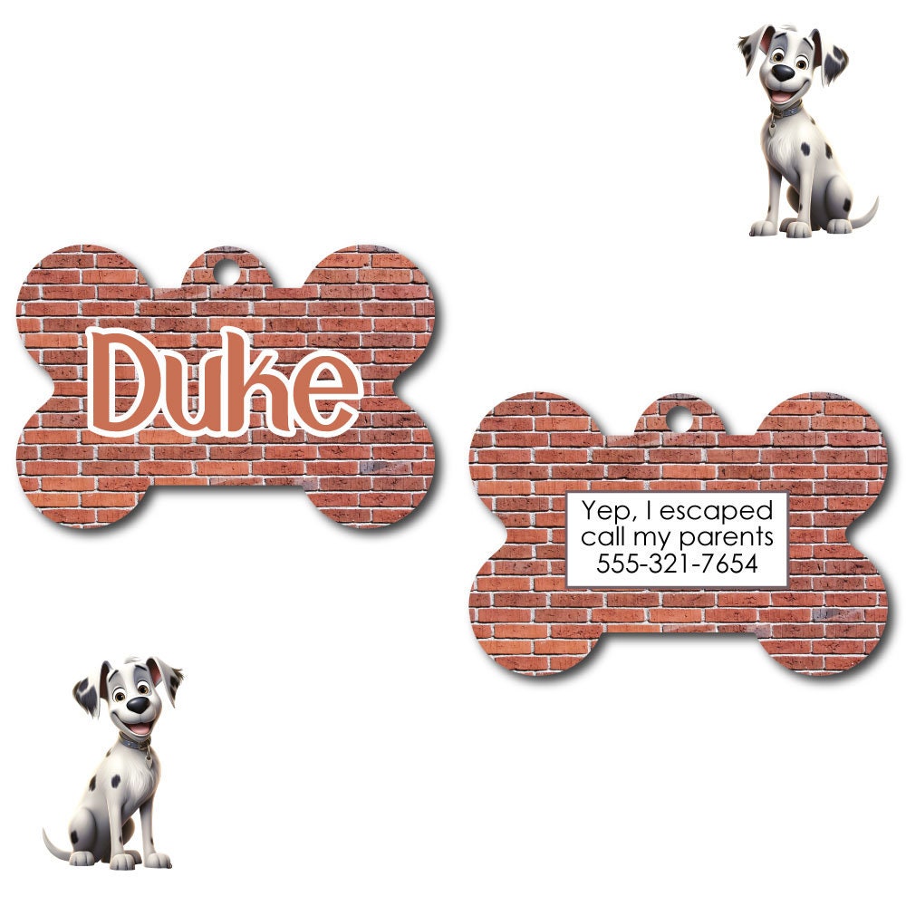 Personalized Pet I.D. Tag Red Brick | Two Sided Tag
