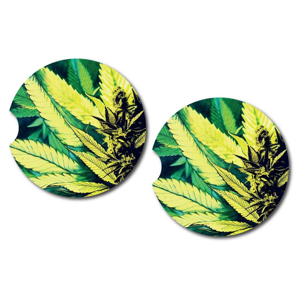 Colorful Marijuana Leaves Car Coasters | Set of 2