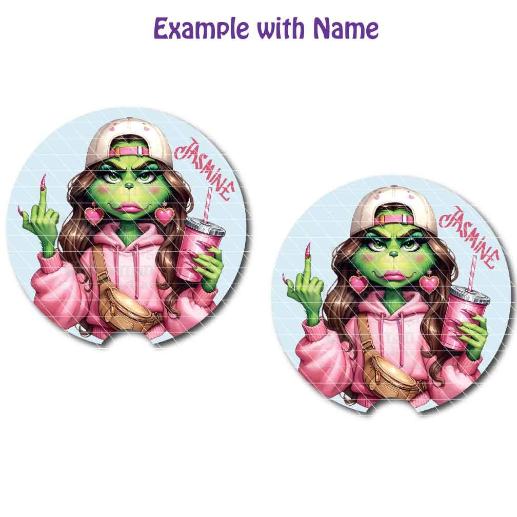 Green Girl with Attitude Car Cup Coasters w/Optional Personalization