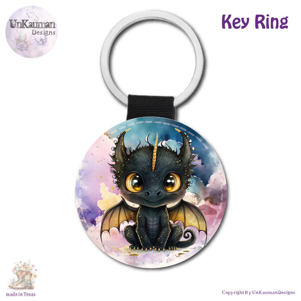 Black Baby Dragon Car Cup Coasters | Set of Two and/or Matching Key Ring