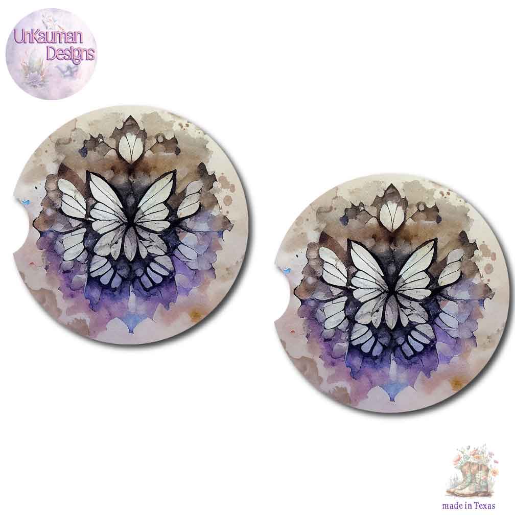 Inked Look Butterfly Car Coasters | Set of Two | 6 Designs