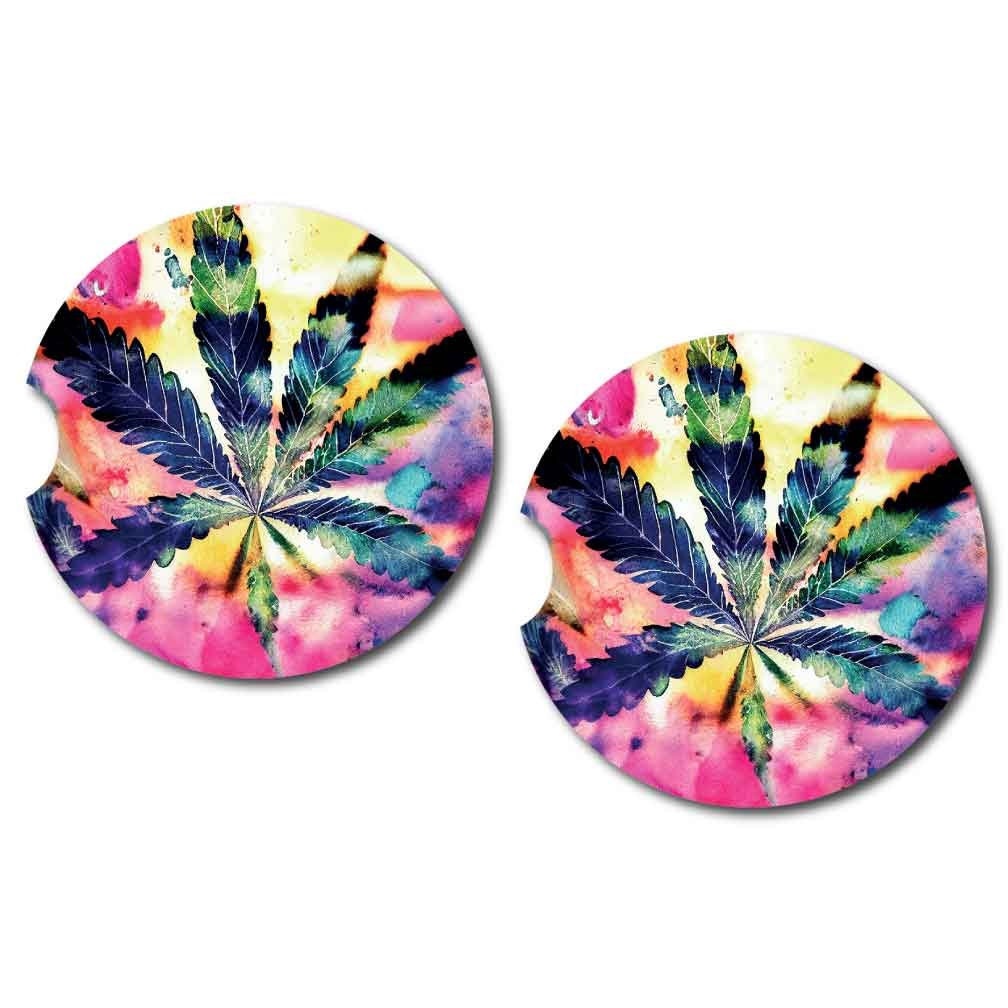 Colorful Marijuana Leaves Car Coasters | Set of 2