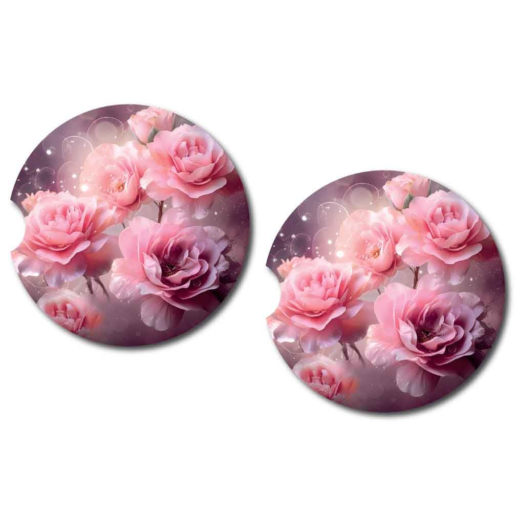 3D Look Pink Flower Car Cup Coasters | Set of Two