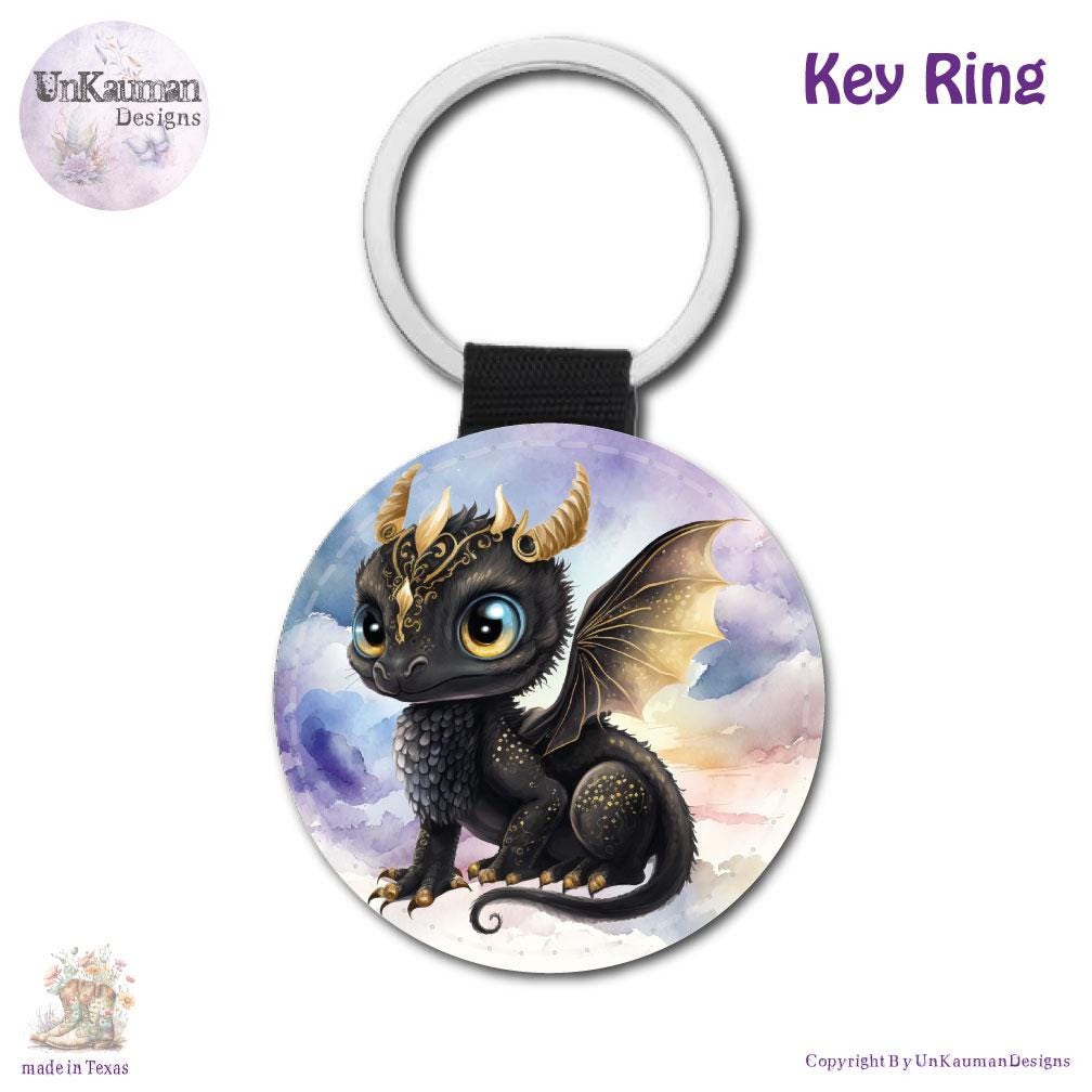 Black Baby Dragon Car Cup Coasters | Set of Two and/or Matching Key Ring