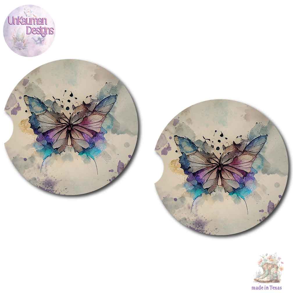 Inked Look Butterfly Car Coasters | Set of Two | 6 Designs