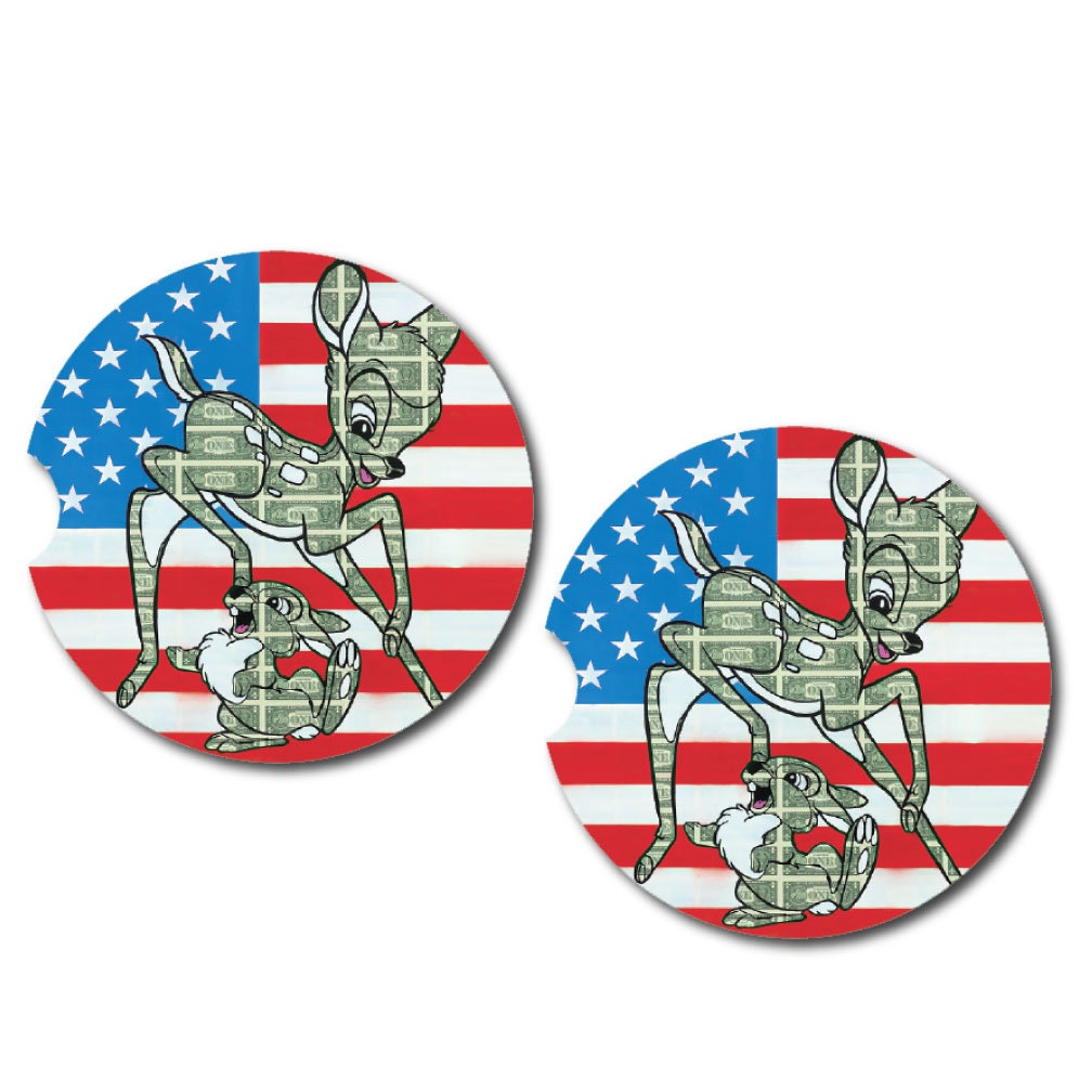 American Fawn and Bunny Car Cup Coasters | Set of Two