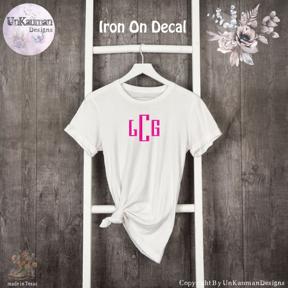 3 Block Letter Monogram Iron On Vinyl Decal