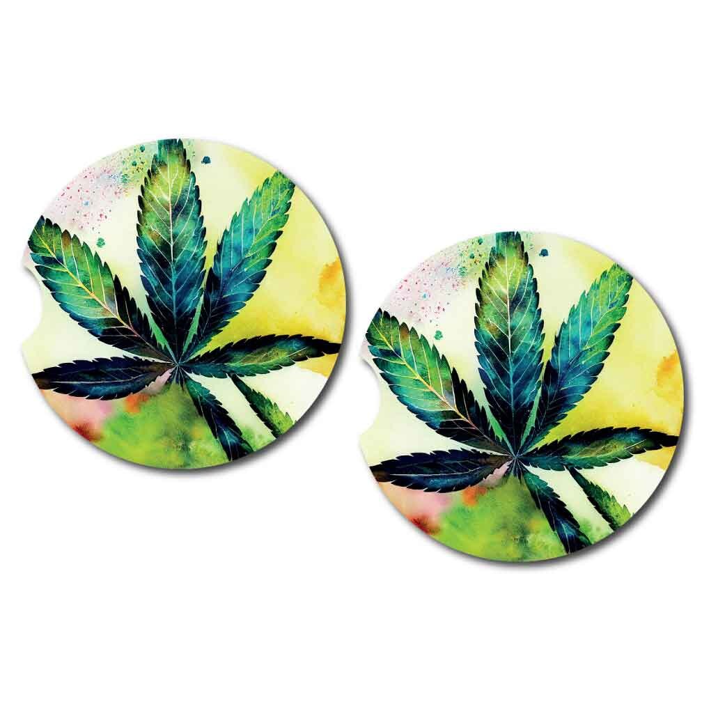 Colorful Marijuana Leaves Car Coasters | Set of 2