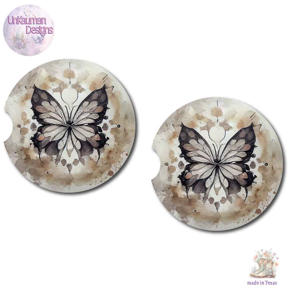 Inked Look Butterfly Car Coasters | Set of Two | 6 Designs