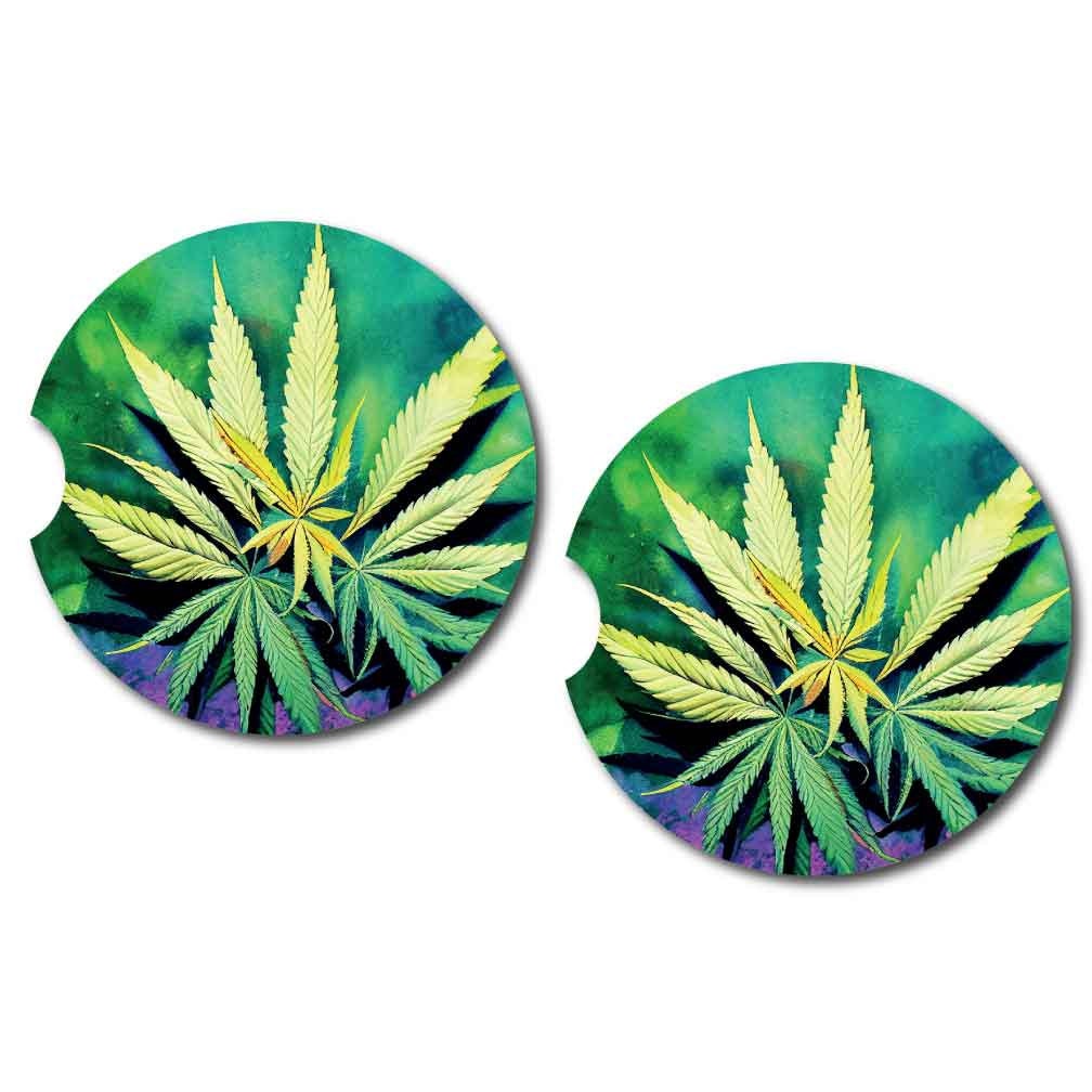 Colorful Marijuana Leaves Car Coasters | Set of 2
