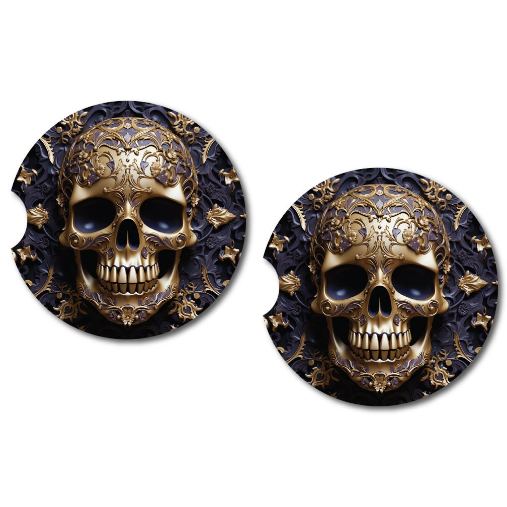 3D Look Skull Car Coasters | 6 Designs | Set of Two