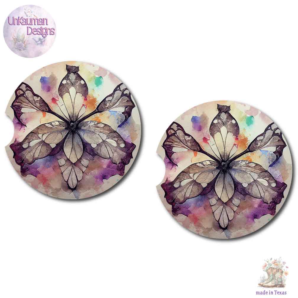 Inked Look Butterfly Car Coasters | Set of Two | 6 Designs