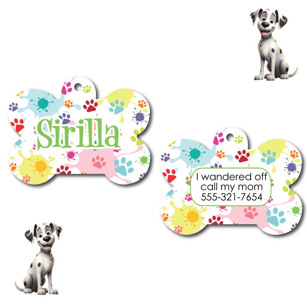 Personalized Pet I.D. Tag Splatter Paws | Two Sided Tag