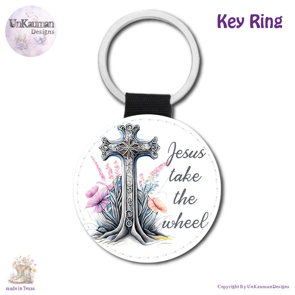 Jesus Take the Wheel Cross Car Coasters | Set of Two and/or Matching Key Chain