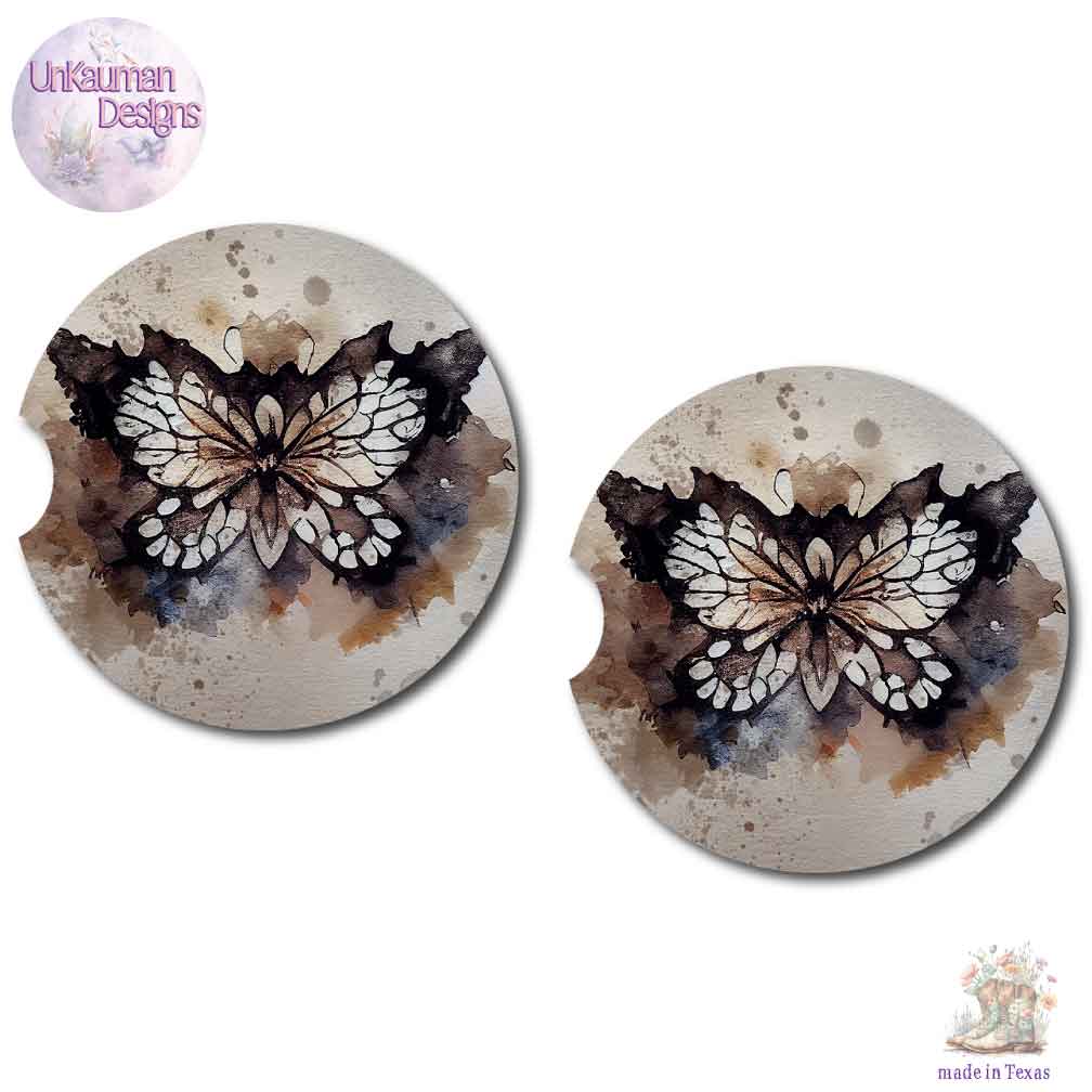Inked Look Butterfly Car Coasters | Set of Two | 6 Designs