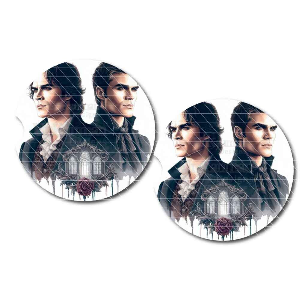 Vampires Damon & Stephen Car Coasters Set of Two and/or Matching Key Ring