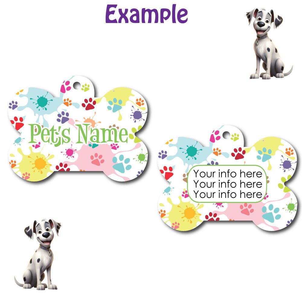 Personalized Pet I.D. Tag Splatter Paws | Two Sided Tag