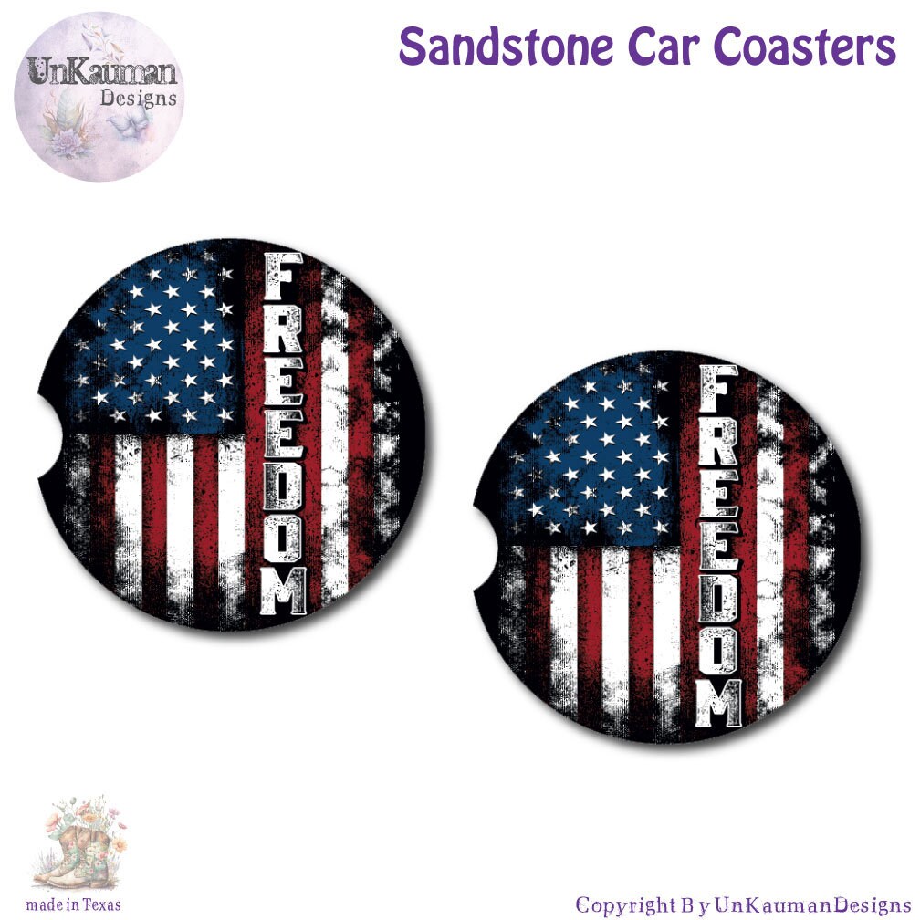 Back the Blue or Freedom Car Cup Coasters | 2 Designs | Set of Two