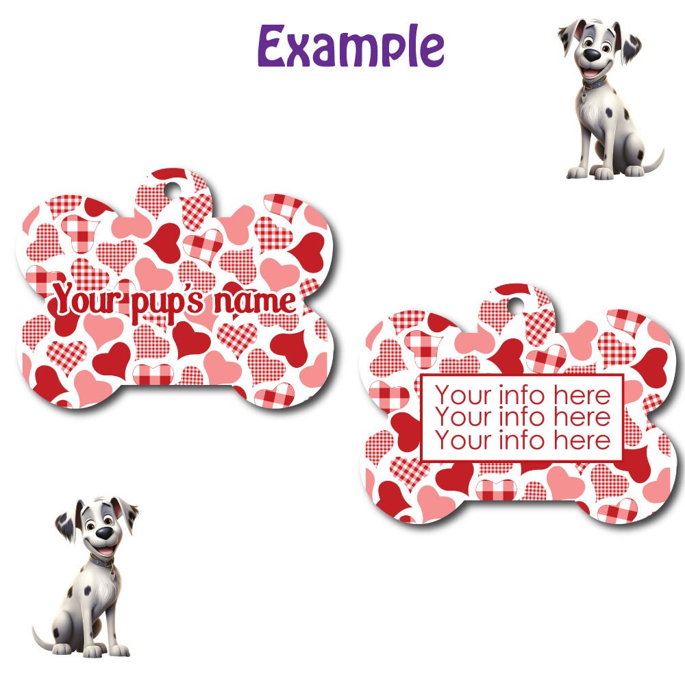 Personalized Pet I.D. Tag Plaid Hearts | Two Sided Tag