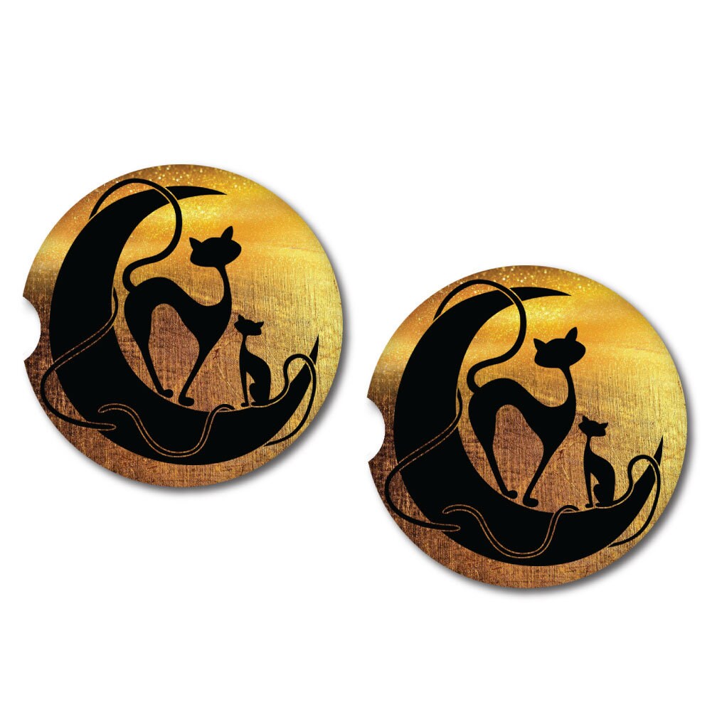 Celestial Moon Cats Car Coasters | Set of 2 Coasters | 4 Designs to choose from