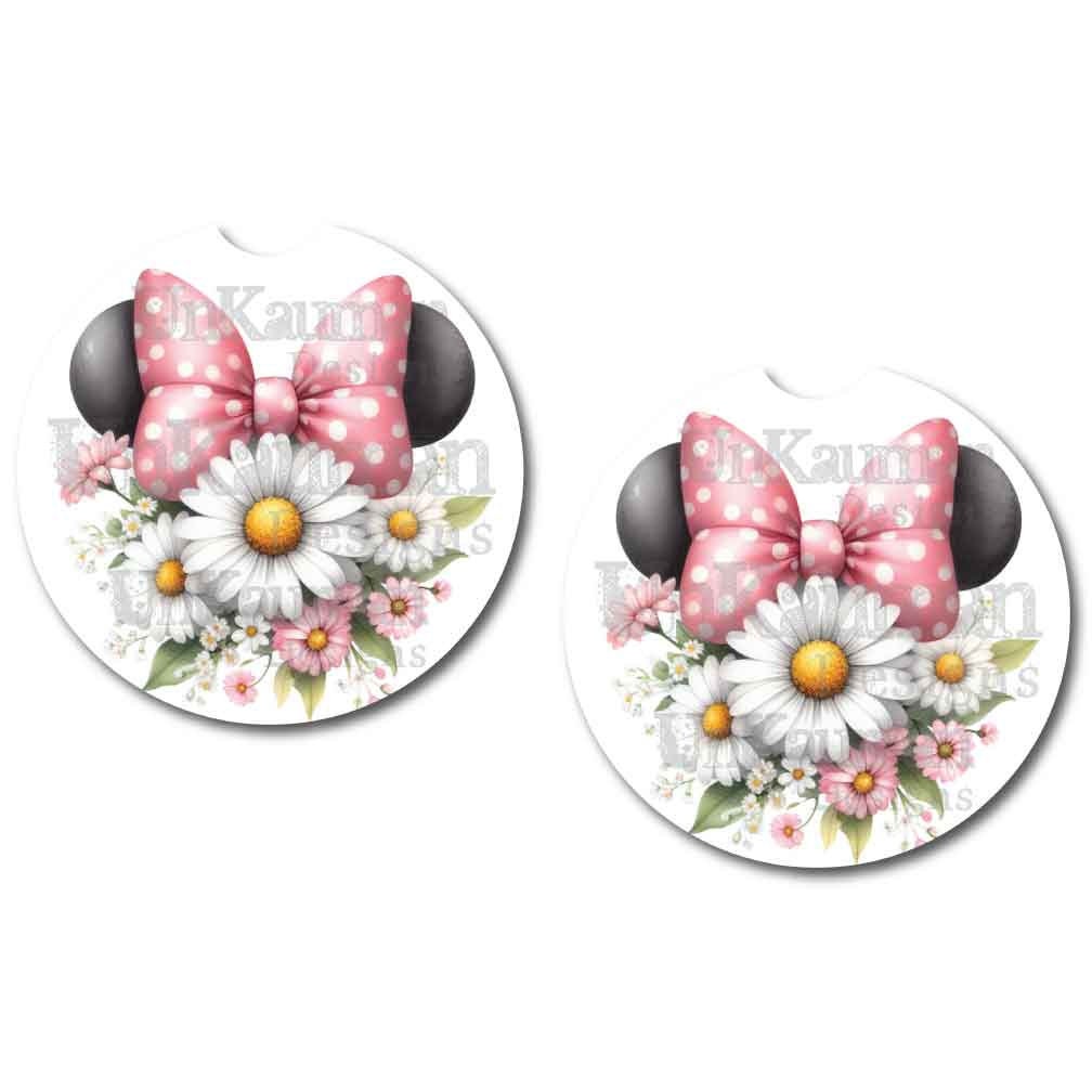 Floral Minnie Car Coasters | Set of Two Coasters #FM5