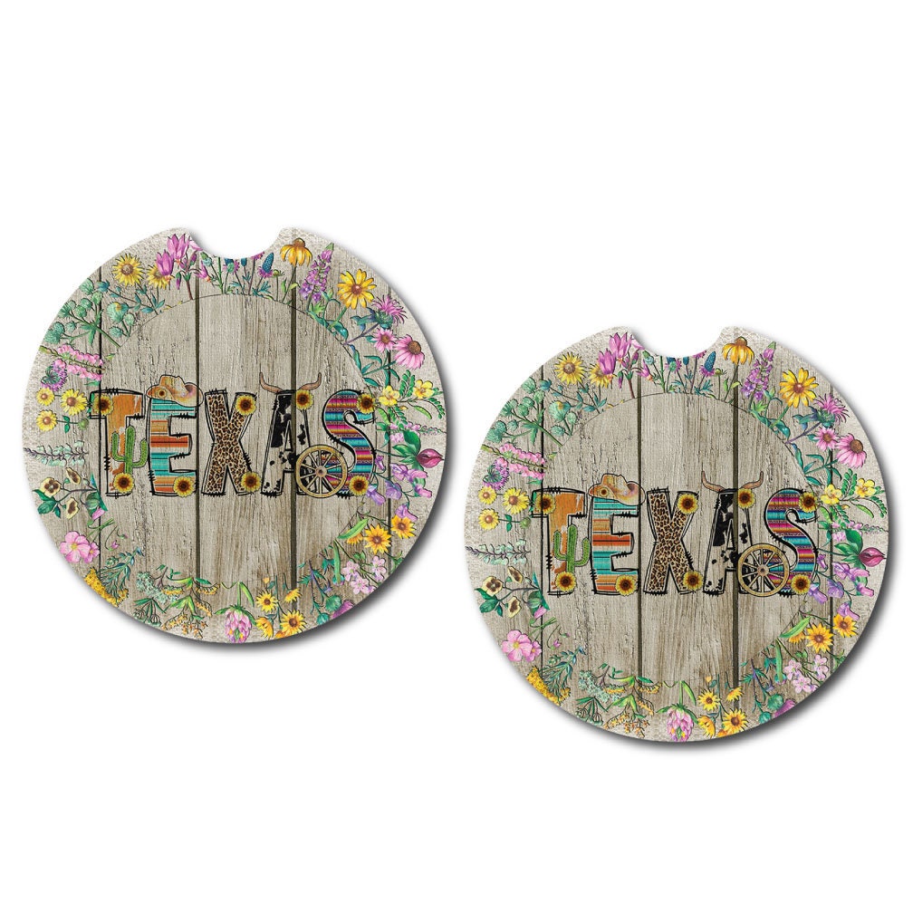 Texas Car Coasters | Set of Two | 2 Designs and/or Matching Key Chain