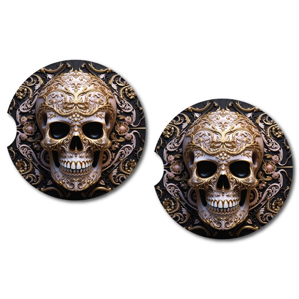 3D Look Skull Car Coasters | 6 Designs | Set of Two