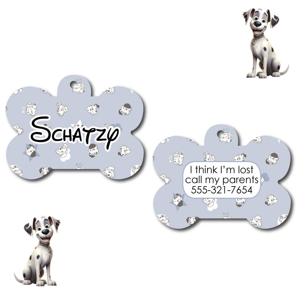 Personalized Pet I.D. Tag Dalmation Pups Themed | Two Sided Tag