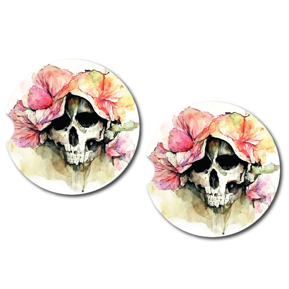 Floral Skull Car Coasters | Set of 2 Coasters | 3 Designs