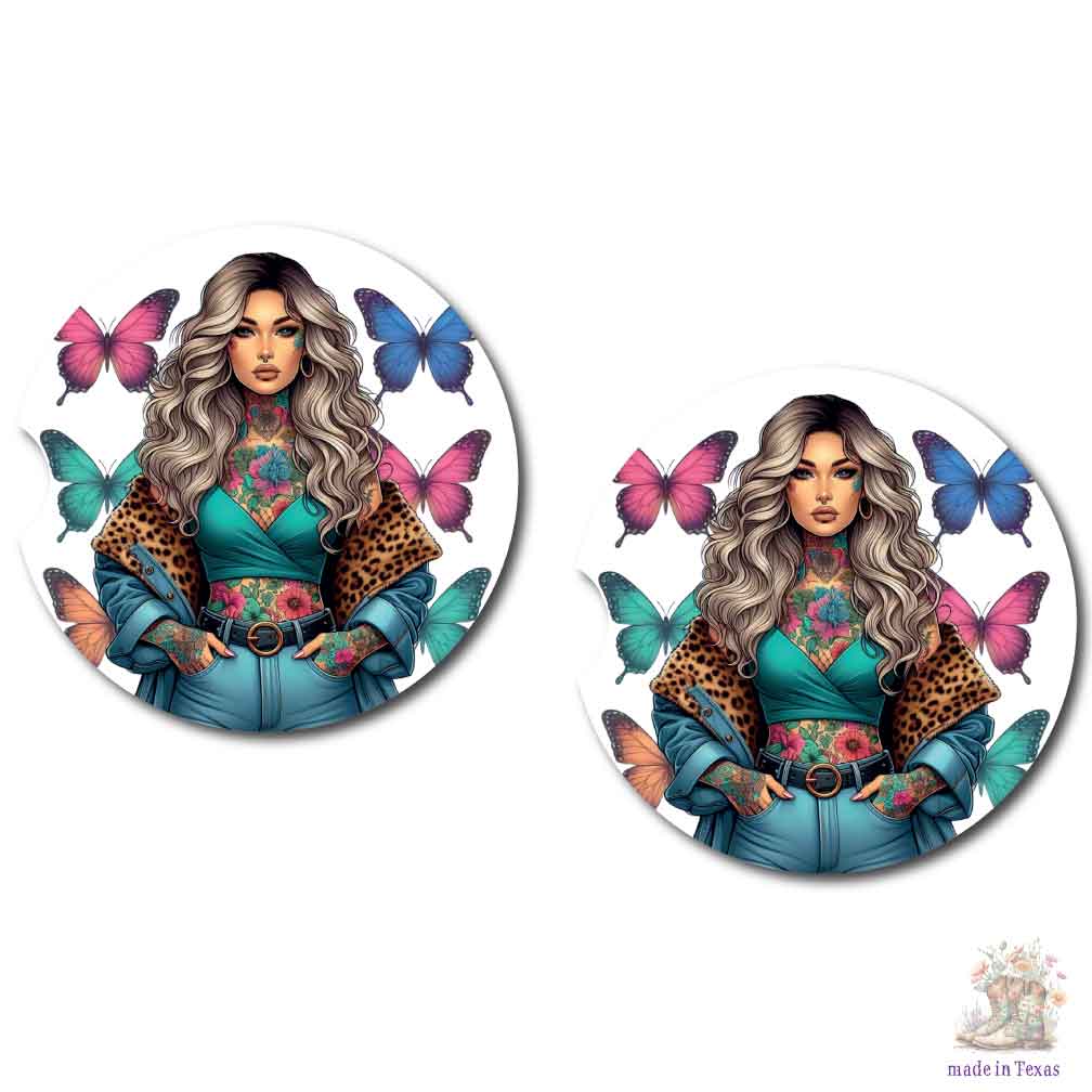Bad Ass Woman Car Coasters | Set of Two