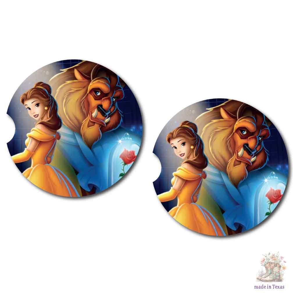Beauty and the Beast Car Cup Coasters with Optional Personalization