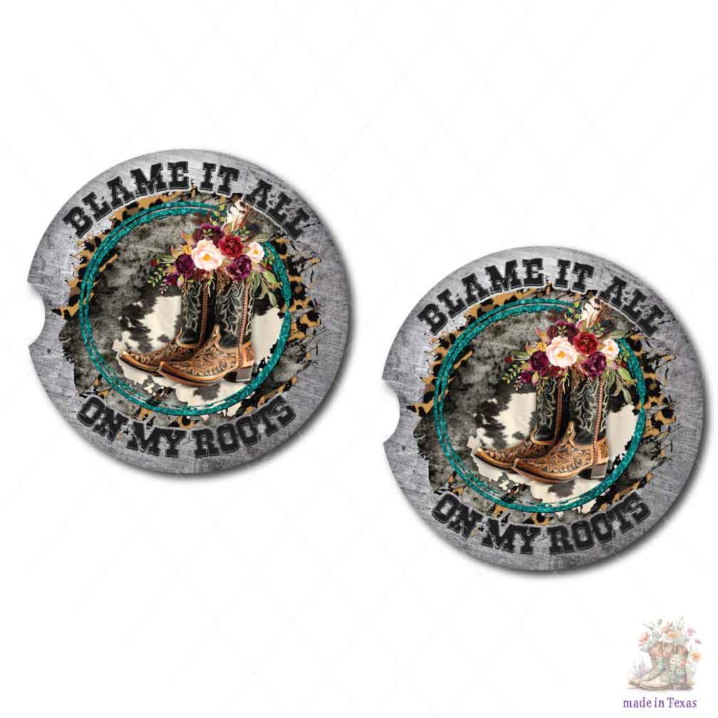 Blame It All On My Roots Car Coasters | Set of Two