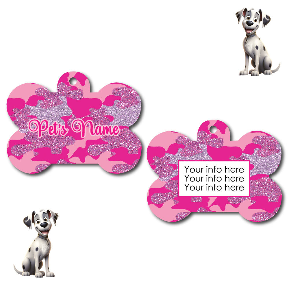 Personalized Pet I.D. Tag Pink Camo | Two Sided Tag | 5 Designs