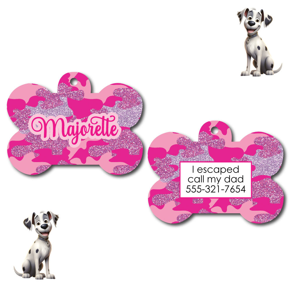 Personalized Pet I.D. Tag Pink Camo | Two Sided Tag | 5 Designs