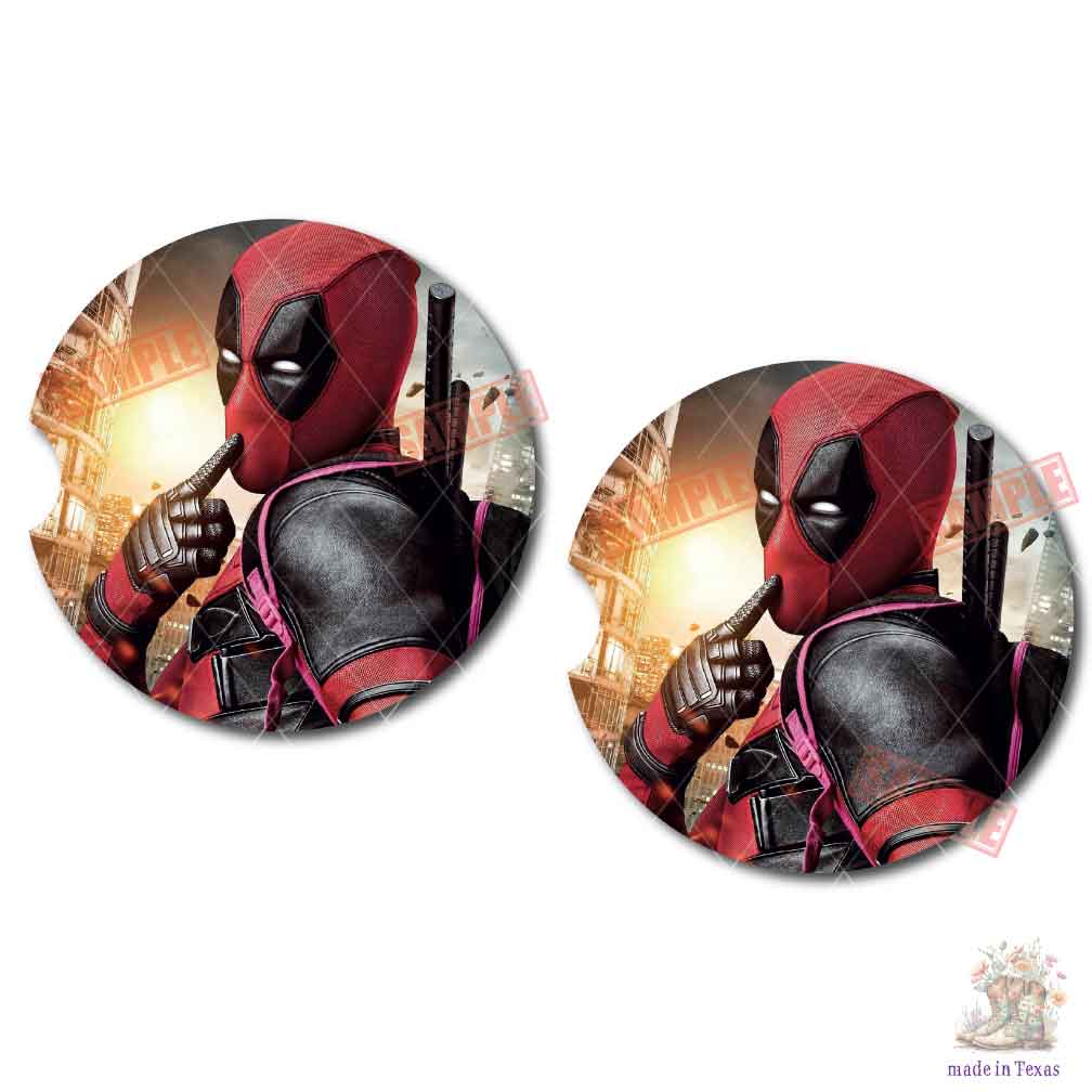 Deadpool | Set of 2 Sandstone Car Coasters | 2 Designs to choose from