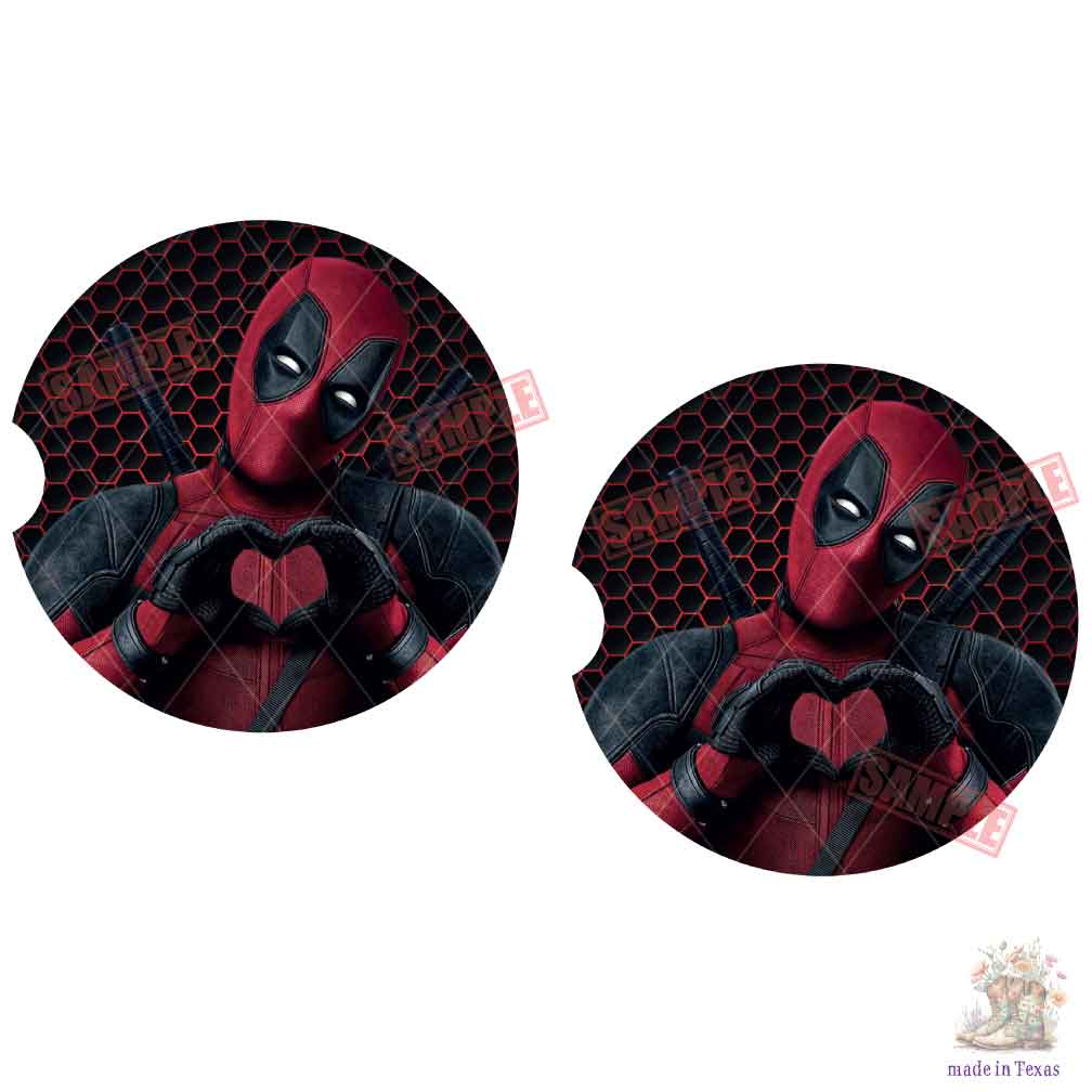 Deadpool | Set of 2 Sandstone Car Coasters | 2 Designs to choose from
