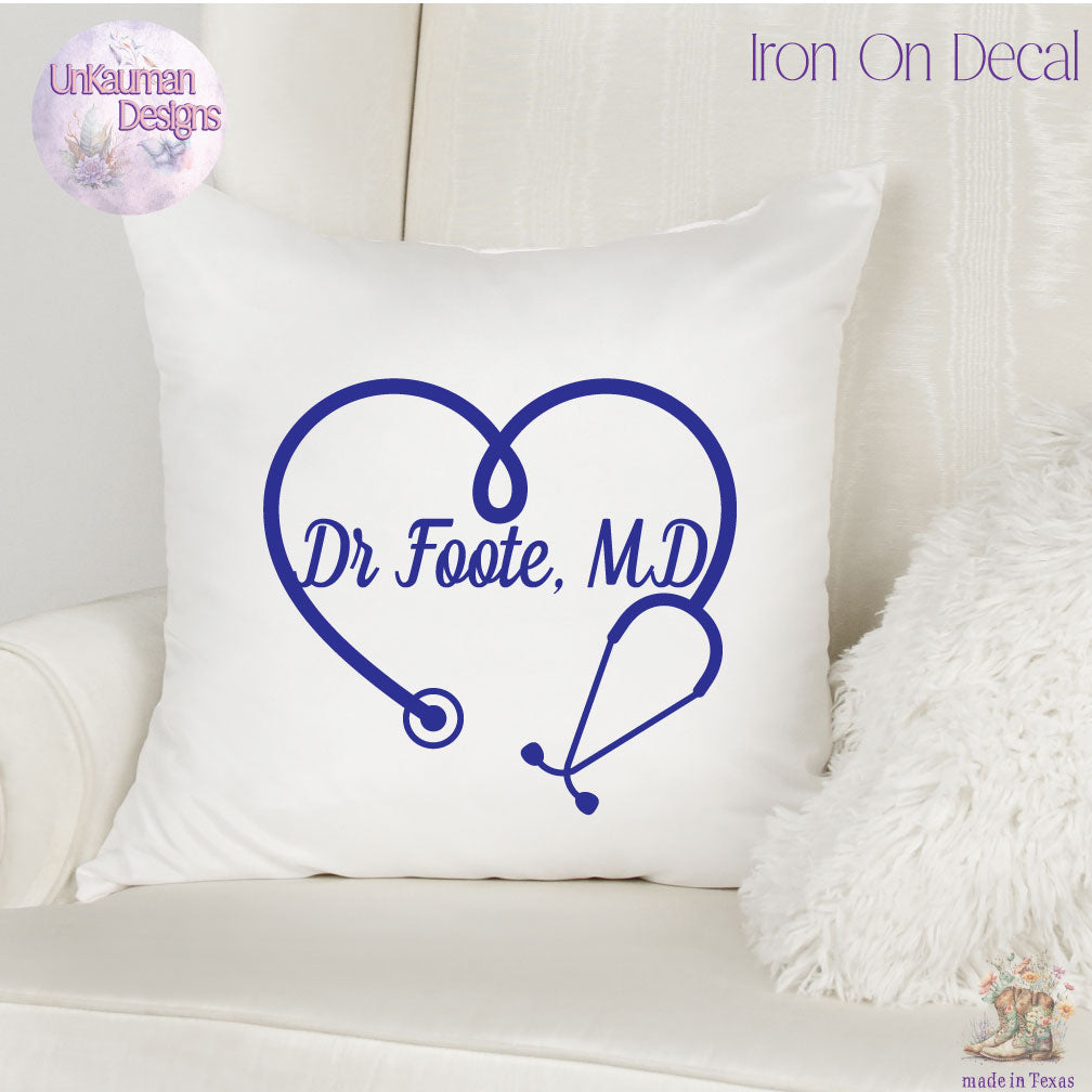Nurses Personalized Stethoscope Iron On Vinyl Decal #NSD