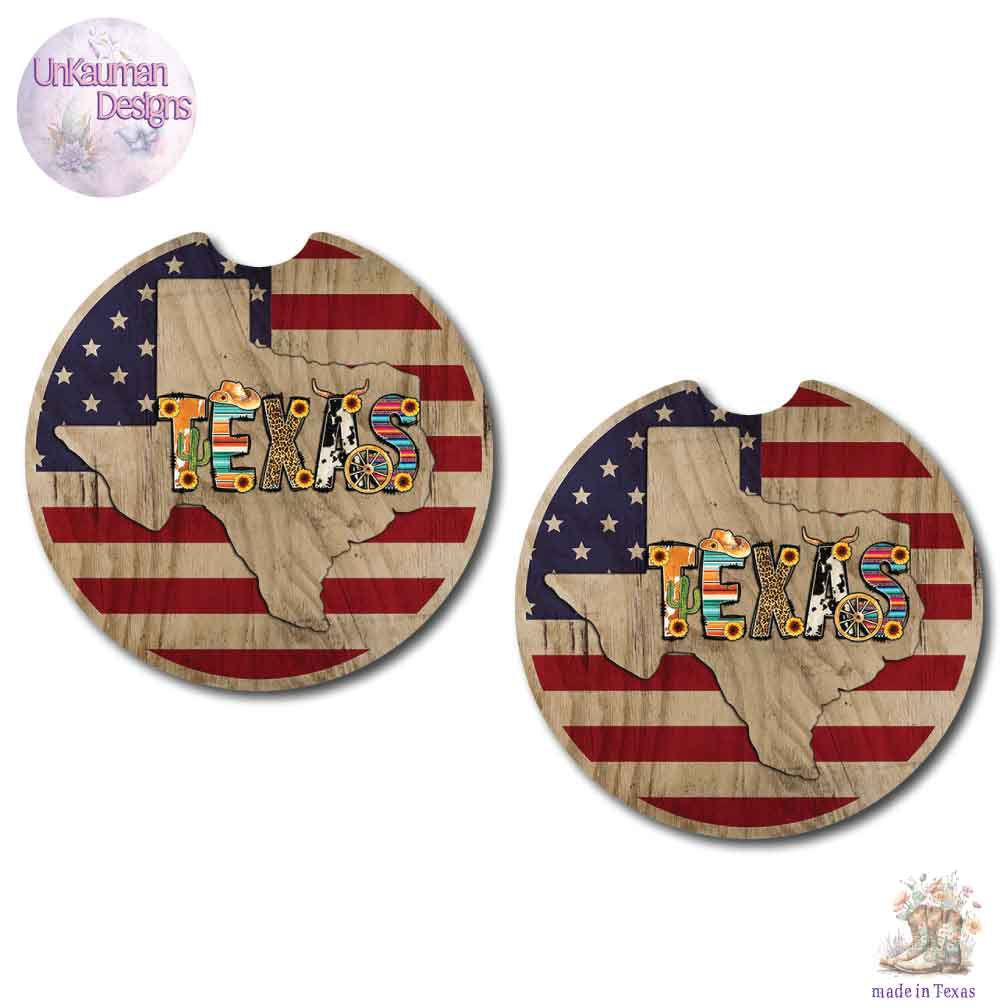 Texas Car Coasters | Set of Two | 2 Designs and/or Matching Key Chain