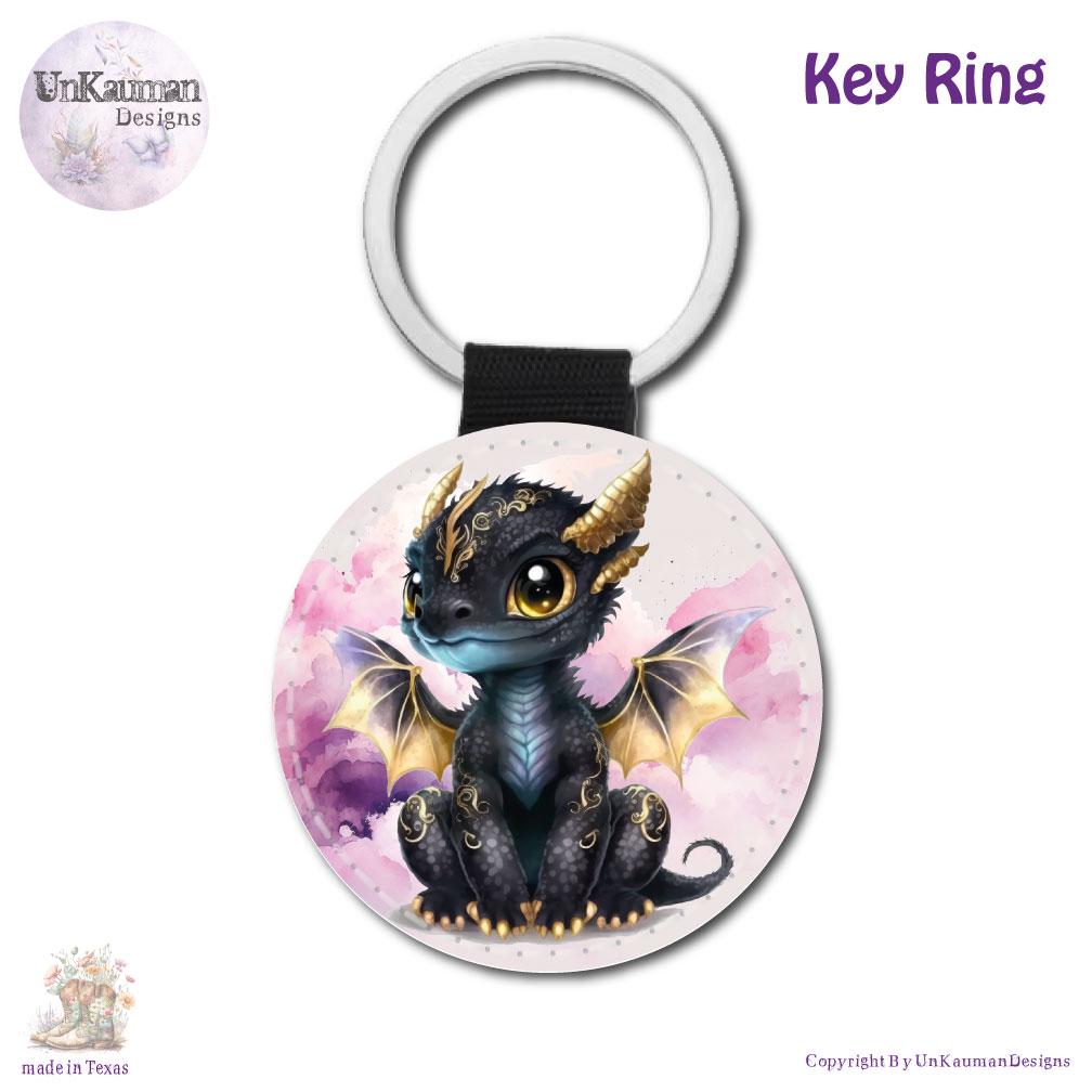 Black Baby Dragon Car Cup Coasters | Set of Two and/or Matching Key Ring