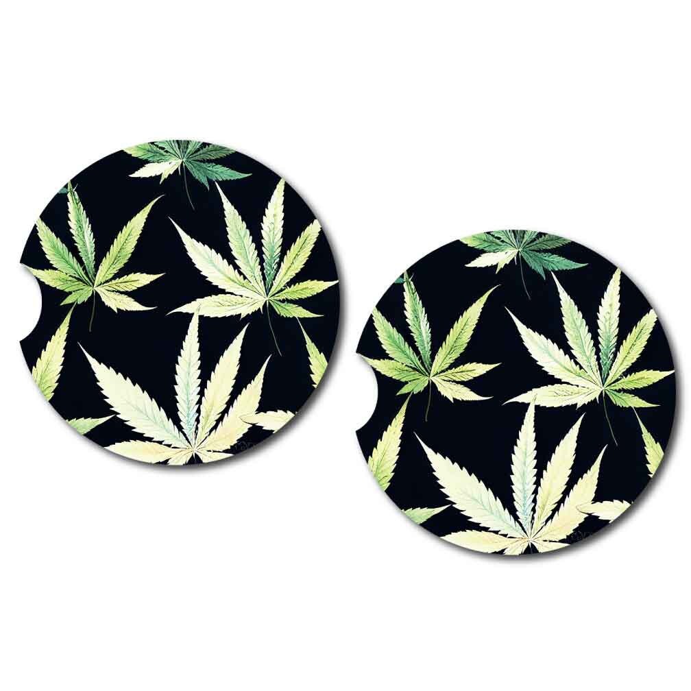 Colorful Marijuana Leaves Car Coasters | Set of 2