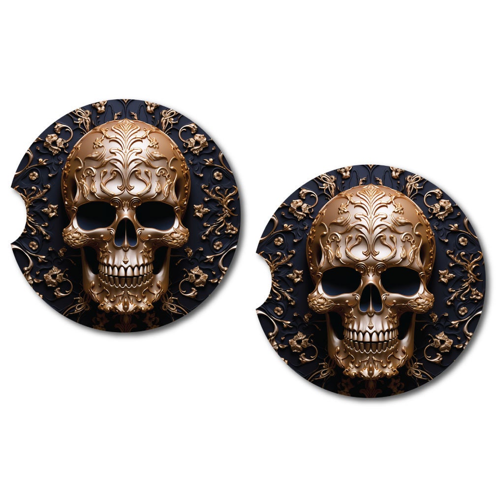 3D Look Skull Car Coasters | 6 Designs | Set of Two