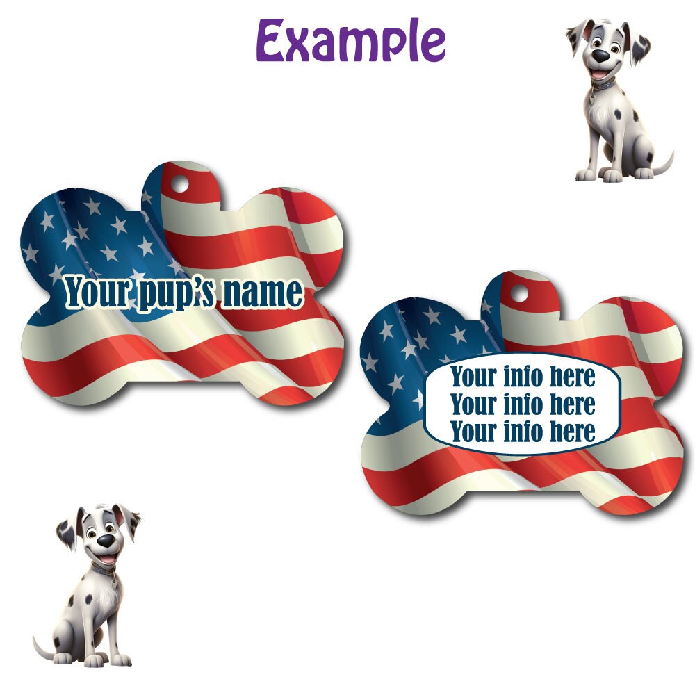 Personalized Pet I.D. Tag American Flag | Two Sided Tag