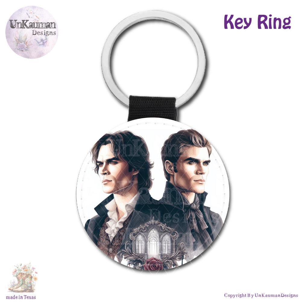 Vampires Damon & Stephen Car Coasters Set of Two and/or Matching Key Ring