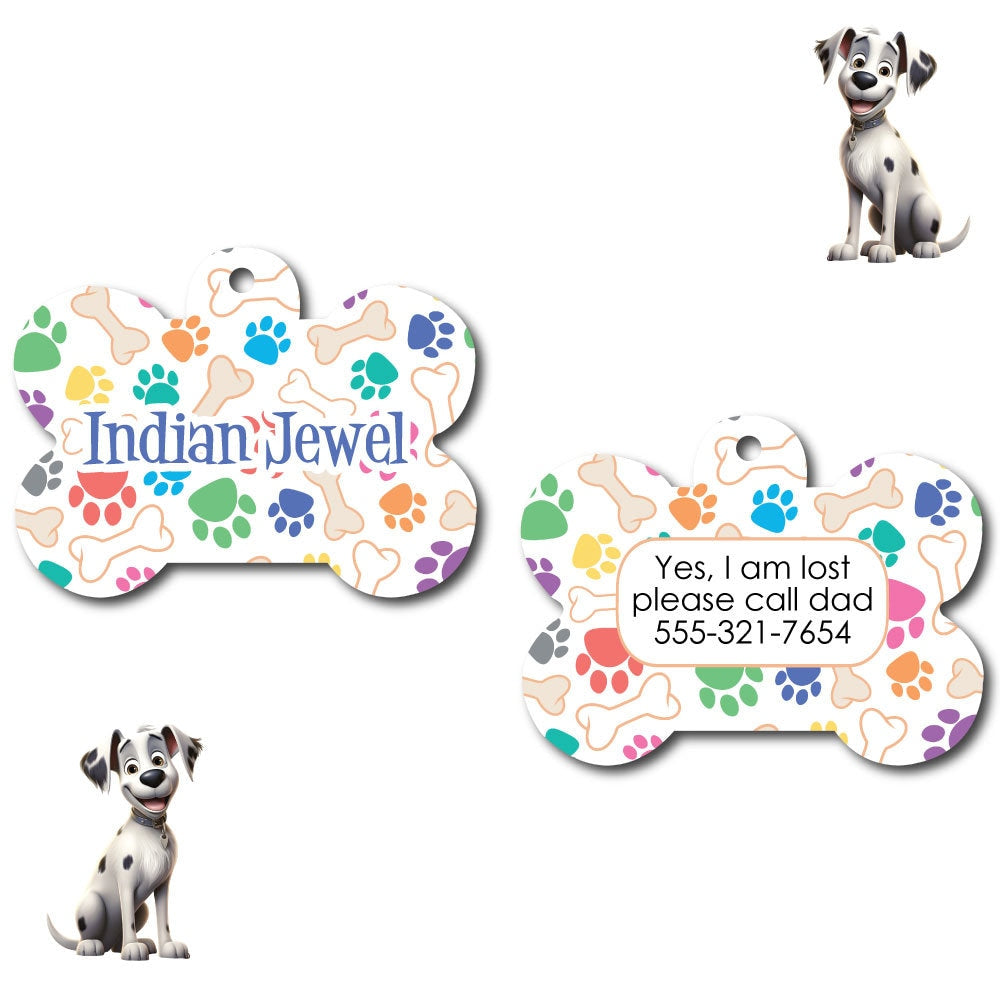 Personalized Pet I.D. Tag Bones & Paws | Two Sided Tag