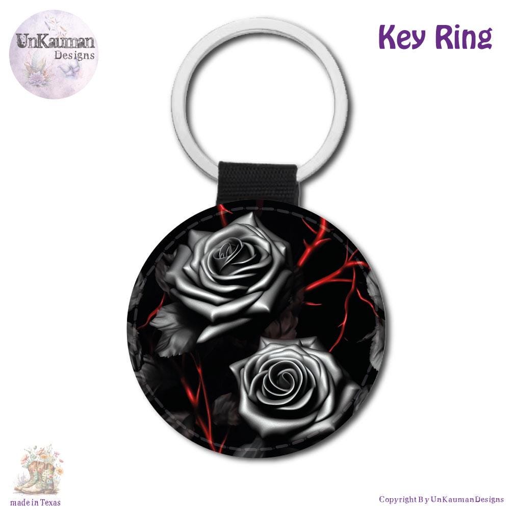 Black Rose Car Cup Coasters | Set Two and/or Matching Key Chain