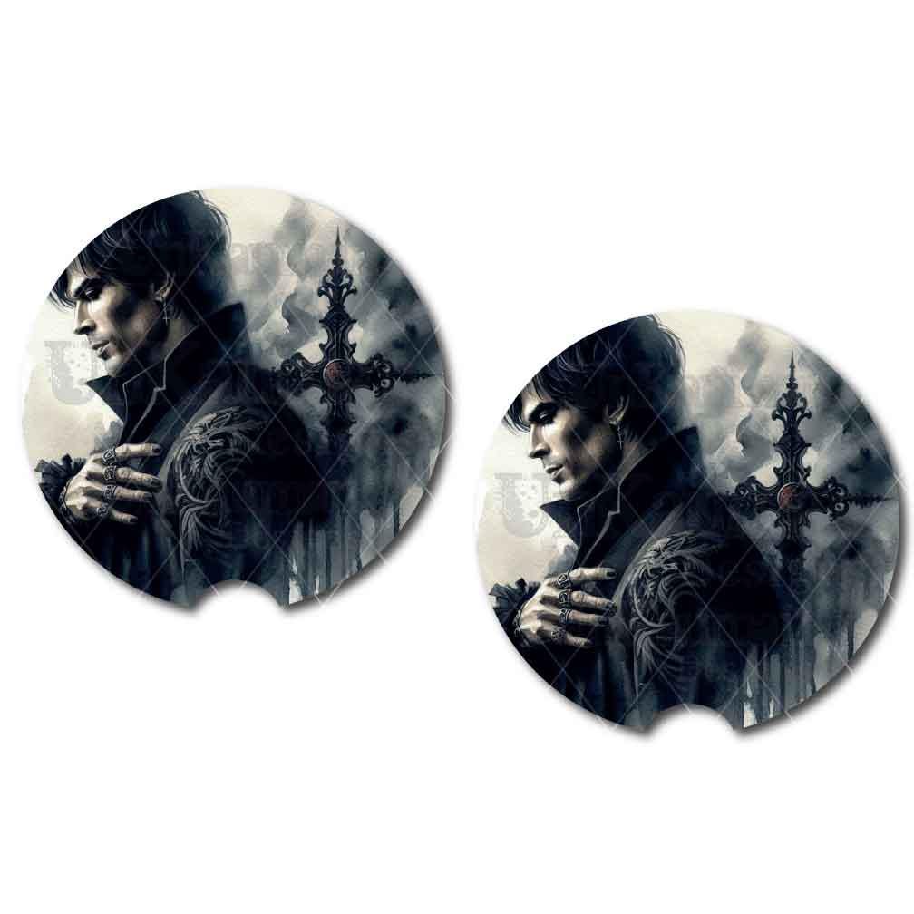 Vampire Damon Car Coasters Set of Two and/or Matching Key Chain