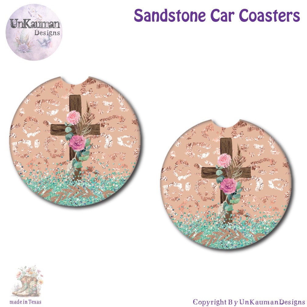 Christian Cross Car Coasters | Set of Two | 6 Designs