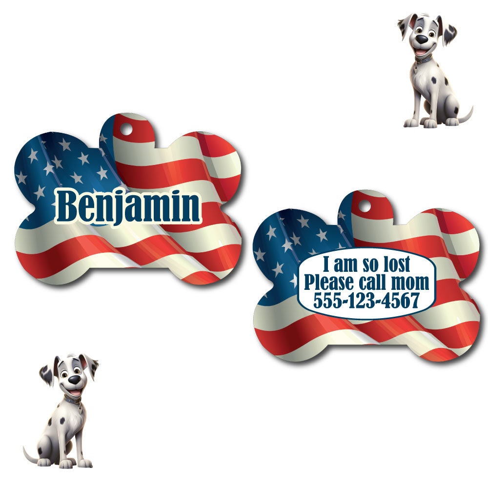 Personalized Pet I.D. Tag American Flag | Two Sided Tag